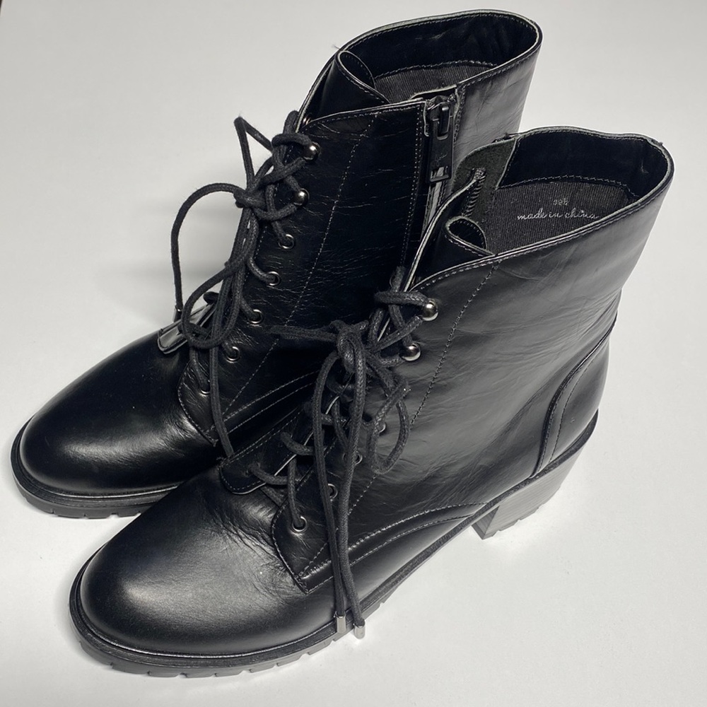 Joie Lace-Up Leather Combat Boots